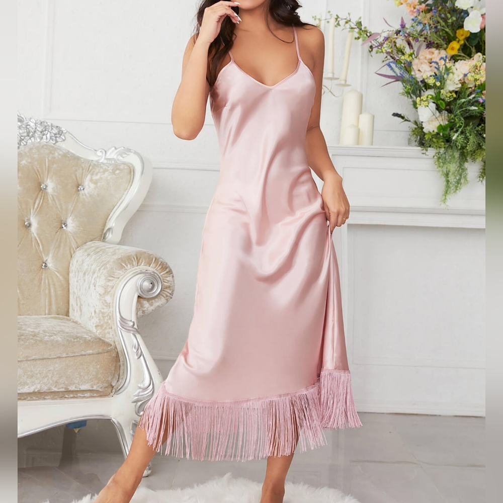 Fringe Hem Sexy Slip Dress Midi Choose Pastel, Hot Pink , Black - 10 Day Ship